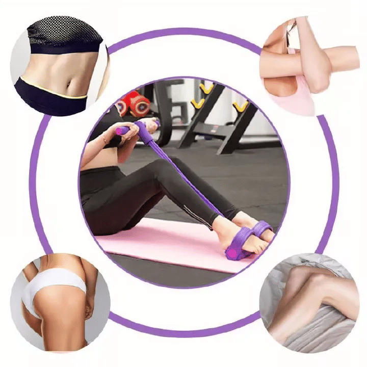4 Tube Pedal Ankle Puller Sit Up Leg Stretch Rope Exercise Resistance Bands with Handles Yoga Strap Bodybuilding Fitness Equipment