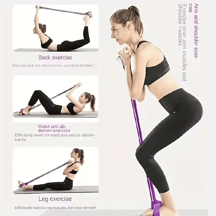 4 Tube Pedal Ankle Puller Sit Up Leg Stretch Rope Exercise Resistance Bands with Handles Yoga Strap Bodybuilding Fitness Equipment