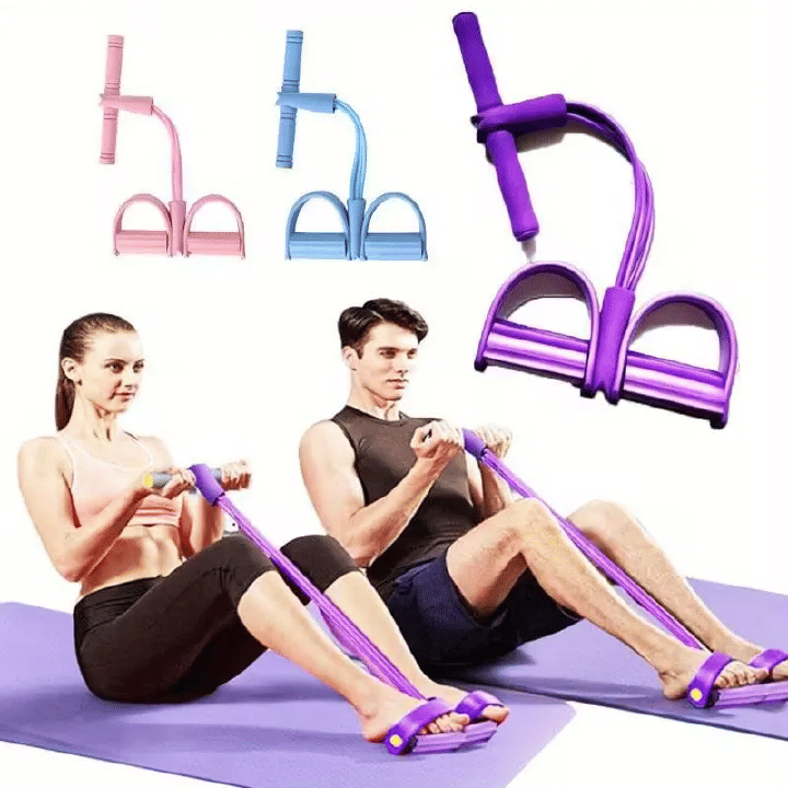 4 Tube Pedal Ankle Puller Sit Up Leg Stretch Rope Exercise Resistance Bands with Handles Yoga Strap Bodybuilding Fitness Equipment