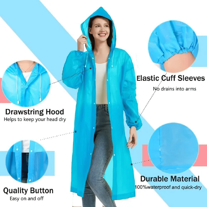 EVA Rain Poncho 1-Piece Full-Body Coverall for Adults Windproof Waterproof Outdoor Cycling Hiking Black