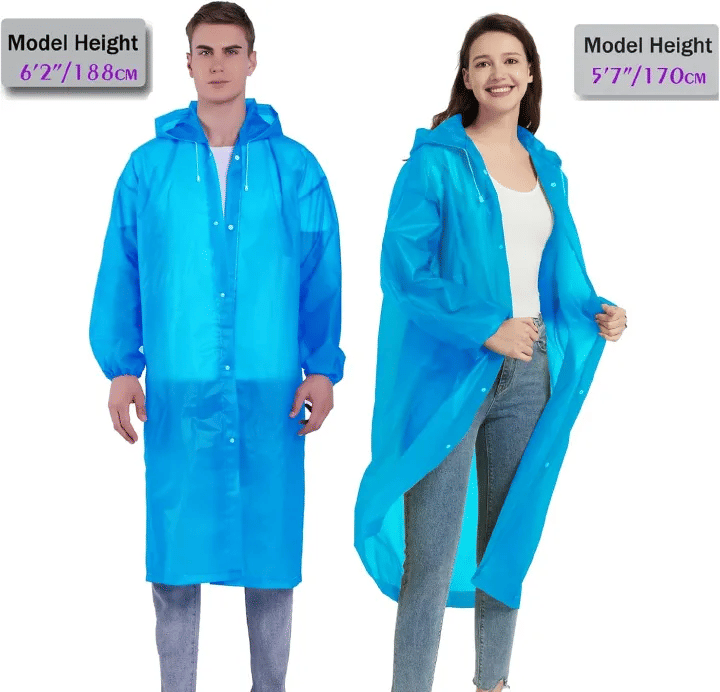EVA Rain Poncho 1-Piece Full-Body Coverall for Adults Windproof Waterproof Outdoor Cycling Hiking Black