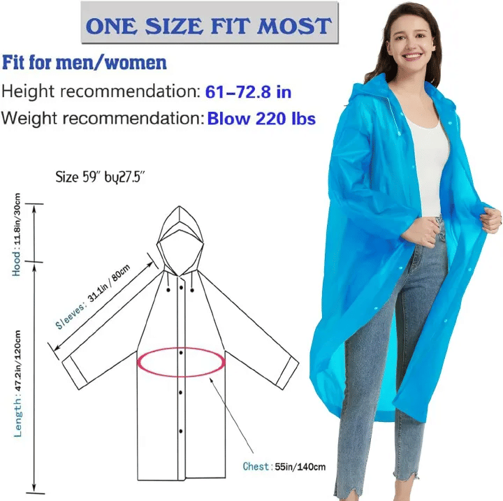 EVA Rain Poncho 1-Piece Full-Body Coverall for Adults Windproof Waterproof Outdoor Cycling Hiking Black