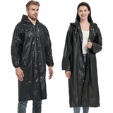 EVA Rain Poncho 1-Piece Full-Body Coverall for Adults Windproof Waterproof Outdoor Cycling Hiking Black