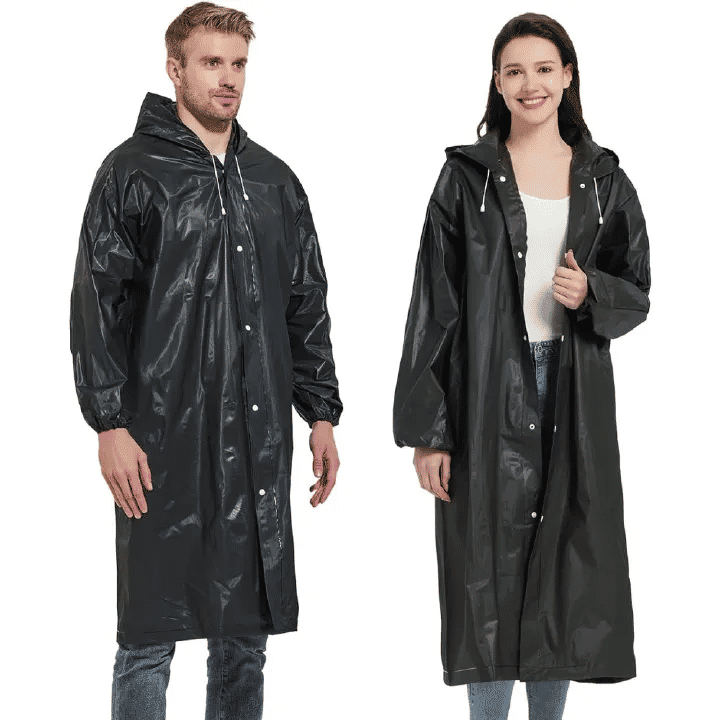 EVA Rain Poncho 1-Piece Full-Body Coverall for Adults Windproof Waterproof Outdoor Cycling Hiking Black