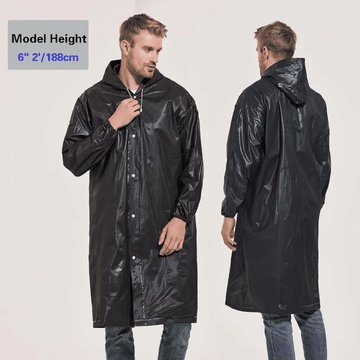 EVA Rain Poncho 1-Piece Full-Body Coverall for Adults Windproof Waterproof Outdoor Cycling Hiking Black