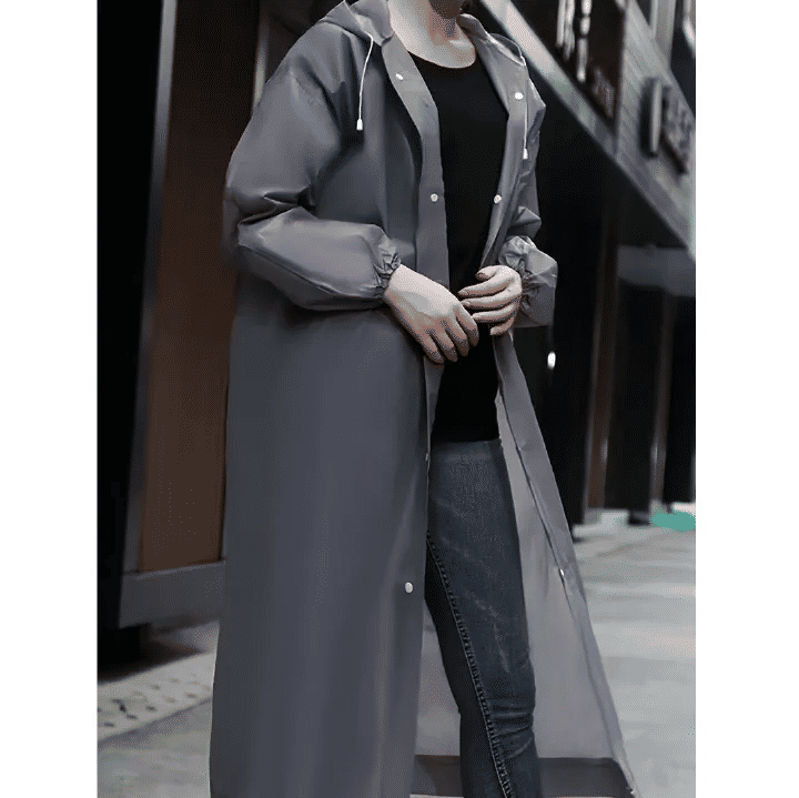 EVA Rain Poncho 1-Piece Full-Body Coverall for Adults Windproof Waterproof Outdoor Cycling Hiking Black