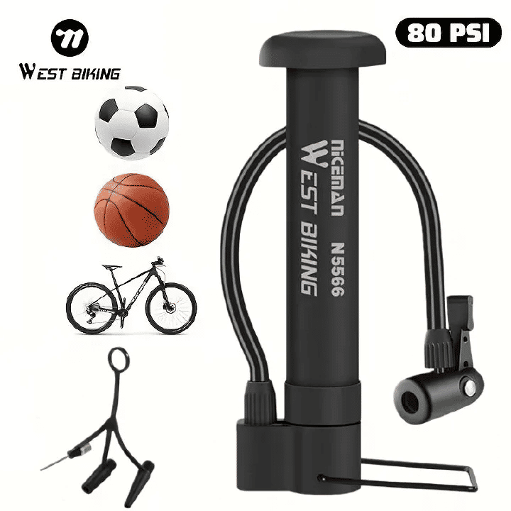 WEST BIKING Portable Hand Pump 80PSI Heavy-Duty Bike Tire Inflator