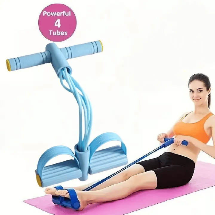4 Tube Pedal Ankle Puller Sit Up Leg Stretch Rope Exercise Resistance Bands with Handles Yoga Strap Bodybuilding Fitness Equipment