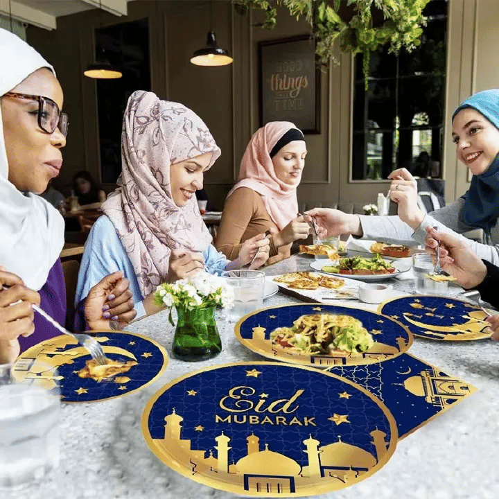 Eid Mubarak Ramadan Moon Party Tableware 40-Piece Disposable Set for 8 Blue Gold