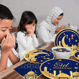 Eid Mubarak Ramadan Moon Party Tableware 40-Piece Disposable Set for 8 Blue Gold