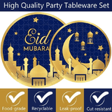 Eid Mubarak Ramadan Moon Party Tableware 40-Piece Disposable Set for 8 Blue Gold