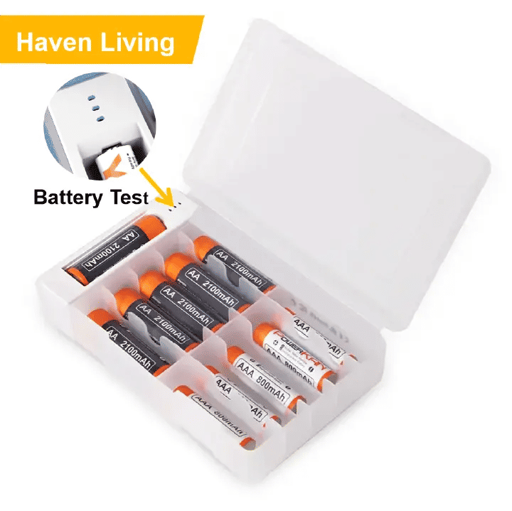 Smart Battery Storage Organizer 48-Piece Case with Tester for AA AAA Black