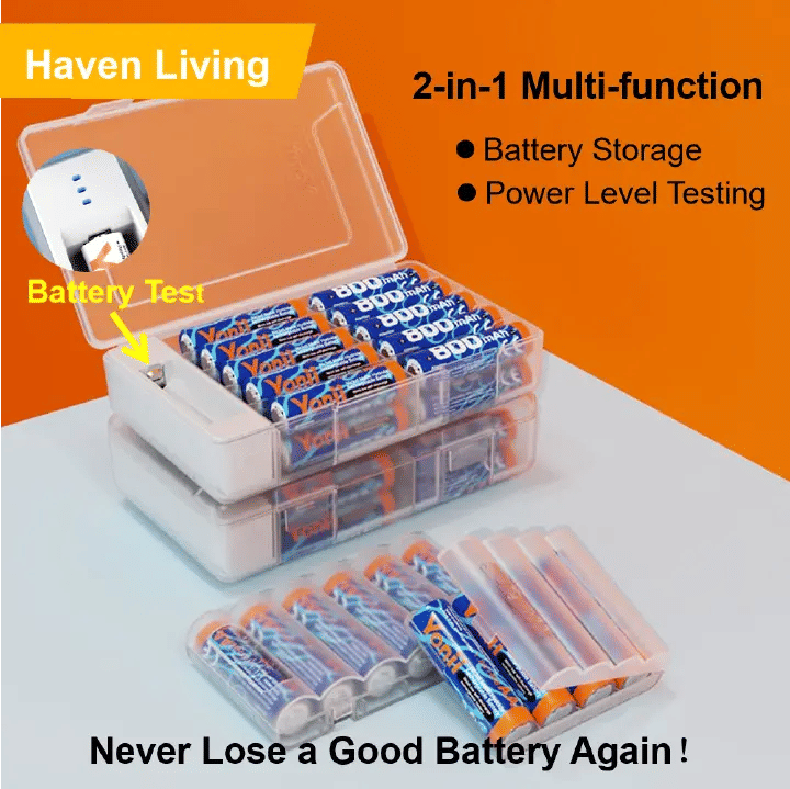 Smart Battery Storage Organizer 48-Piece Case with Tester for AA AAA Black