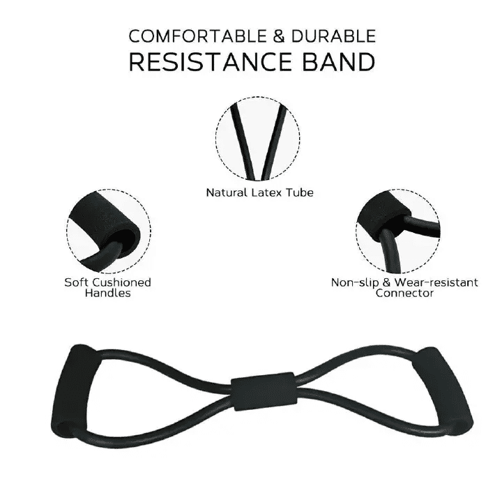 8-Word Chest Expander Rope 1-Piece Rubber Elastic Resistance Band for Yoga Black