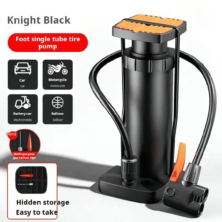 Knight Black Foot Operated Single Tube Tire Pump Multifunctional Car Motorcycle Bike Balloon