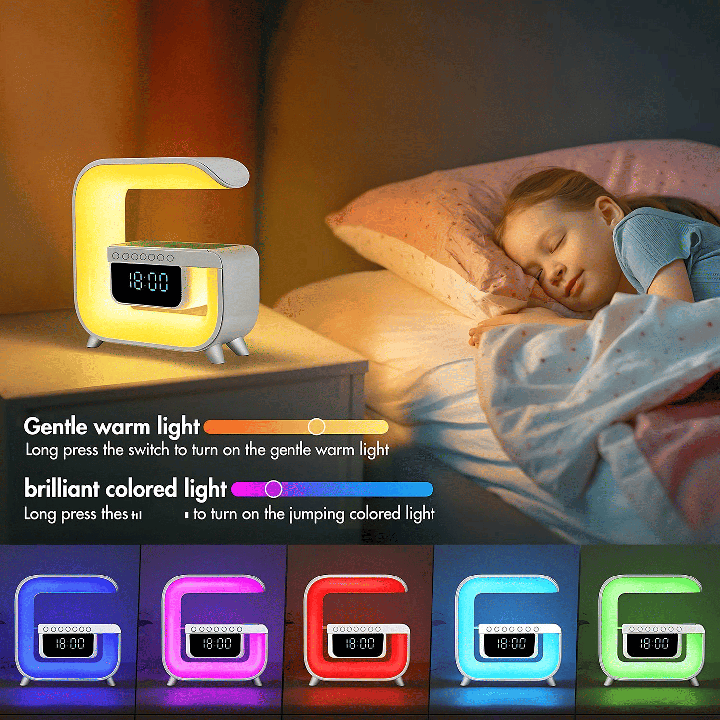 Multi-functional 15W Fast Wireless Charger, RGB Night Light, Bluetooth Speaker Stand