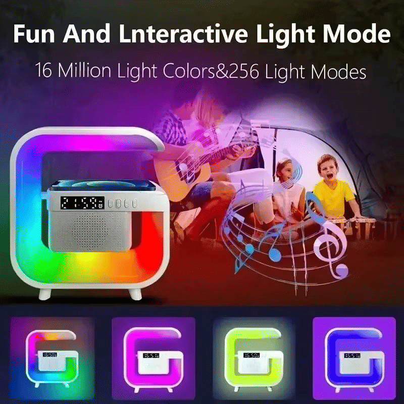 Multi-functional 15W Fast Wireless Charger, RGB Night Light, Bluetooth Speaker Stand