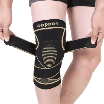 Copper Knee Brace with Strap Black Compression Sleeve for Stability Nylon Blend