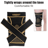 Copper Knee Brace with Strap Black Compression Sleeve for Stability Nylon Blend