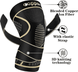Copper Knee Brace with Strap Black Compression Sleeve for Stability Nylon Blend