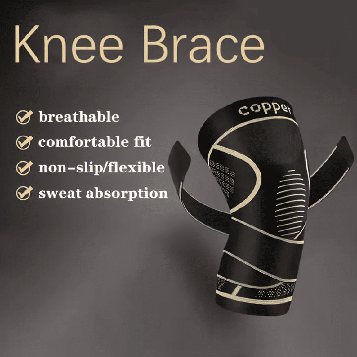 Copper Knee Brace with Strap Black Compression Sleeve for Stability Nylon Blend