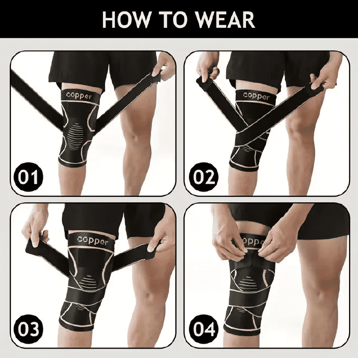 Copper Knee Brace with Strap Black Compression Sleeve for Stability Nylon Blend