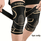 Copper Knee Brace with Strap Black Compression Sleeve for Stability Nylon Blend