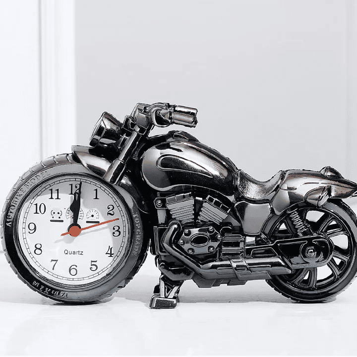 Retro Motorcycle Alarm Clock Creative Desk Decor Plastic Quartz Movement Battery Powered