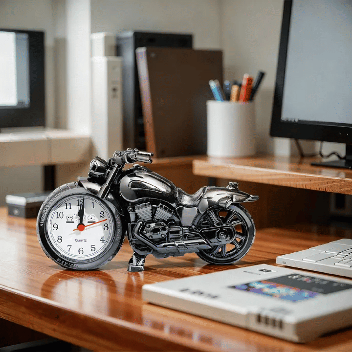 Retro Motorcycle Alarm Clock Creative Desk Decor Plastic Quartz Movement Battery Powered