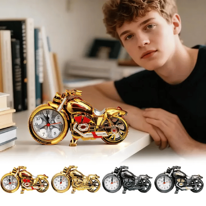 Retro Motorcycle Alarm Clock Creative Desk Decor Plastic Quartz Movement Battery Powered