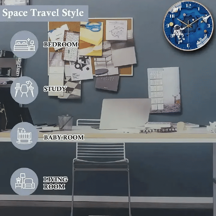 8in Astronaut Creative Wall Clock Silent Quartz Movement Plastic Glass Modern Home