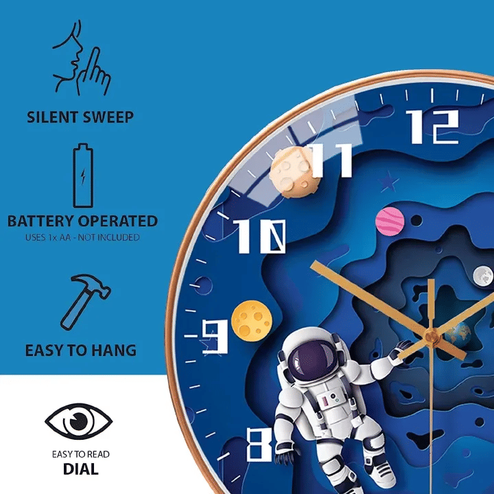 8in Astronaut Creative Wall Clock Silent Quartz Movement Plastic Glass Modern Home