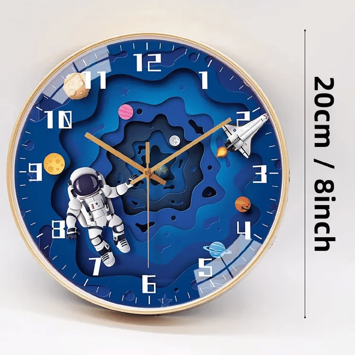 8in Astronaut Creative Wall Clock Silent Quartz Movement Plastic Glass Modern Home