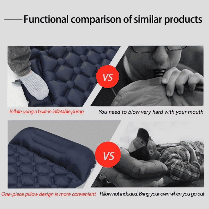 Ultralight Camping Inflatable Sleeping Pad With Built-In Pump Pillow