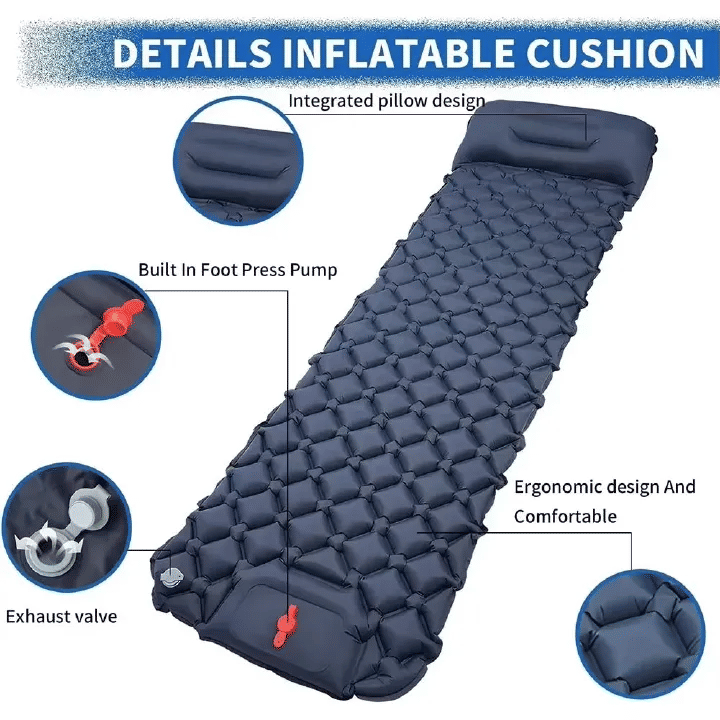 Ultralight Camping Inflatable Sleeping Pad With Built-In Pump Pillow