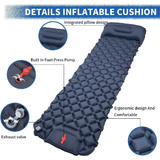 Ultralight Camping Inflatable Sleeping Pad With Built-In Pump Pillow