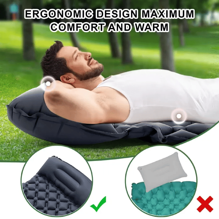 Ultralight Camping Inflatable Sleeping Pad With Built-In Pump Pillow