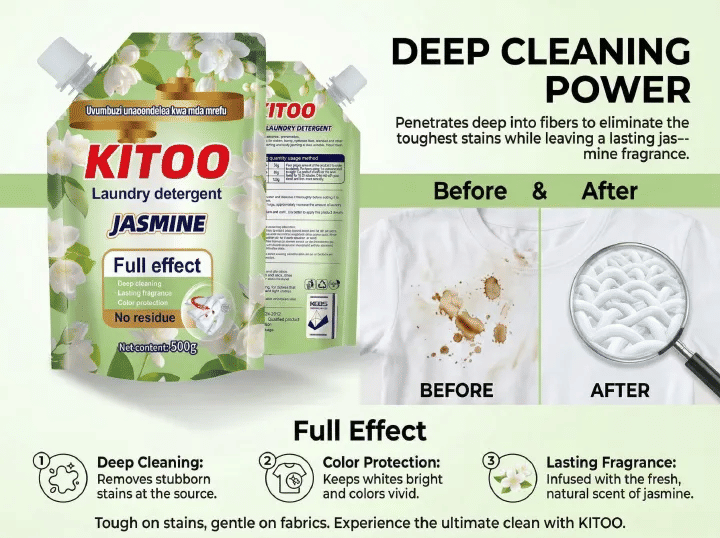 Kitoo Jasmine Liquid Detergent 16.9fl oz Stain Removal Laundry Soap