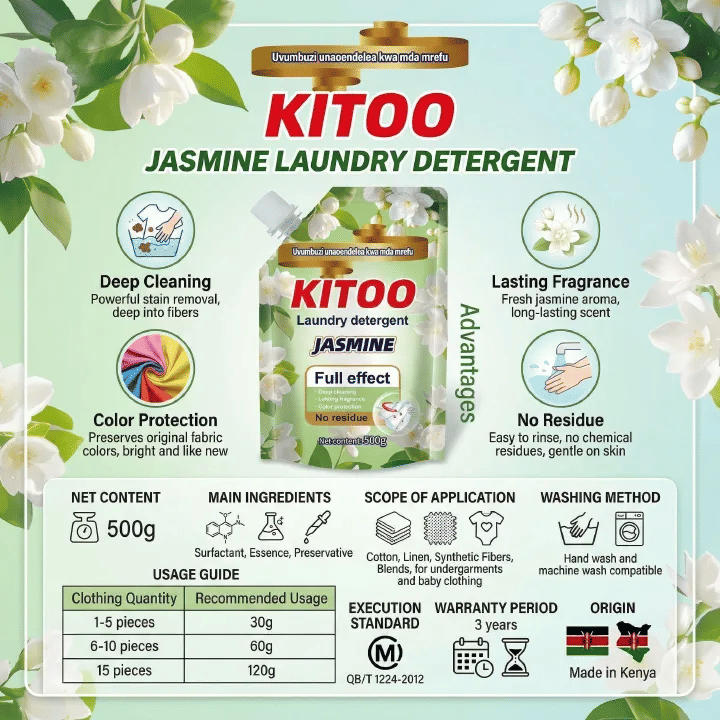 Kitoo Jasmine Liquid Detergent 16.9fl oz Stain Removal Laundry Soap