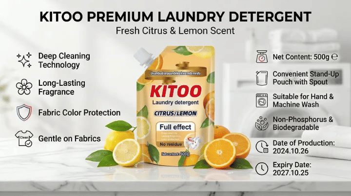 Kitoo Lemon Laundry Detergent 16.9fl oz Deep Clean Liquid Stain Remover Yellow