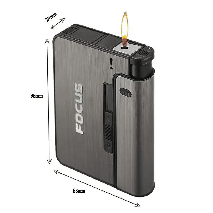 Automatic Cigarette Case Metal Box 10pcs Holder Gadget Lighter