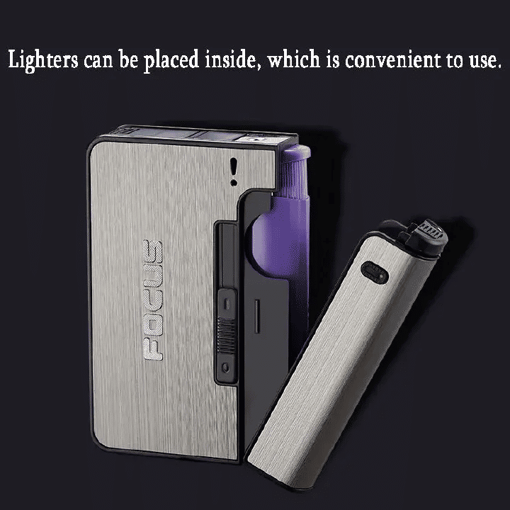 Automatic Cigarette Case Metal Box 10pcs Holder Gadget Lighter