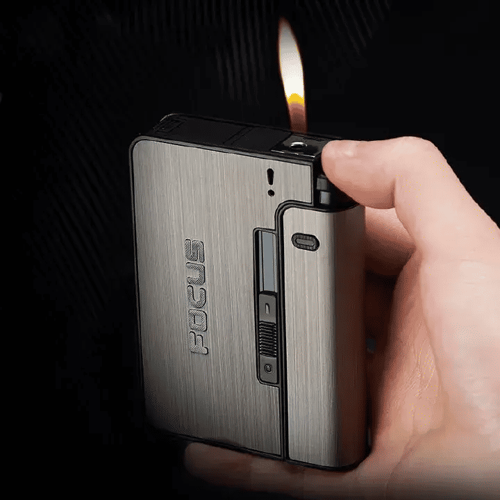 Automatic Cigarette Case Metal Box 10pcs Holder Gadget Lighter
