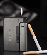 Automatic Cigarette Case Metal Box 10pcs Holder Gadget Lighter