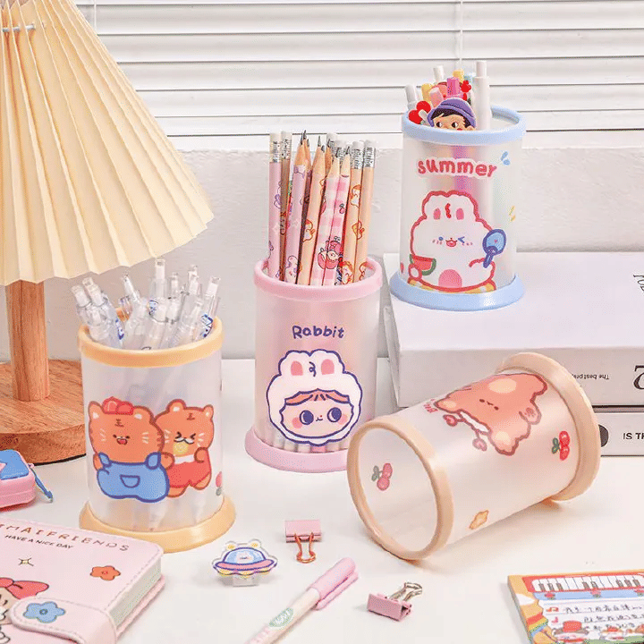Cartoon Folding Pen Holder DIY Stationery Organizer for Kids Office Decor Blue
