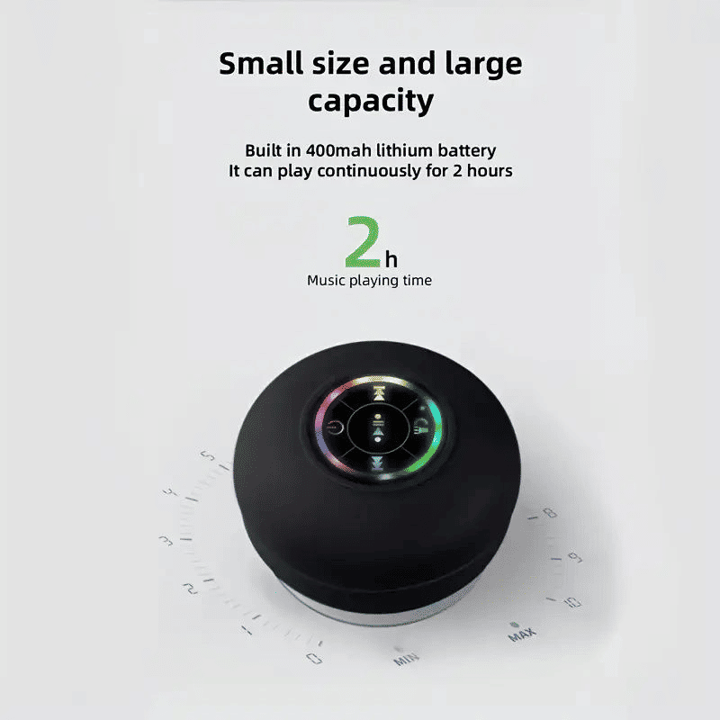 IPX4 Waterproof Mini LED Bathroom Speaker, USB Charging, 5.0 Surround Sound