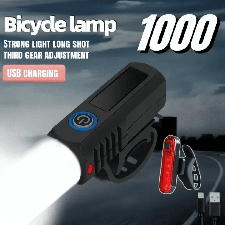 LED USB Rechargeable Bike Headlight And Taillight Set Handlebar Mount High Brightness For Night Riding
