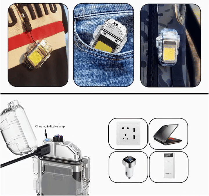 USB Plasma Arc Lighter 3 Modes Flashlight Windproof Waterproof Rechargeable for Camping