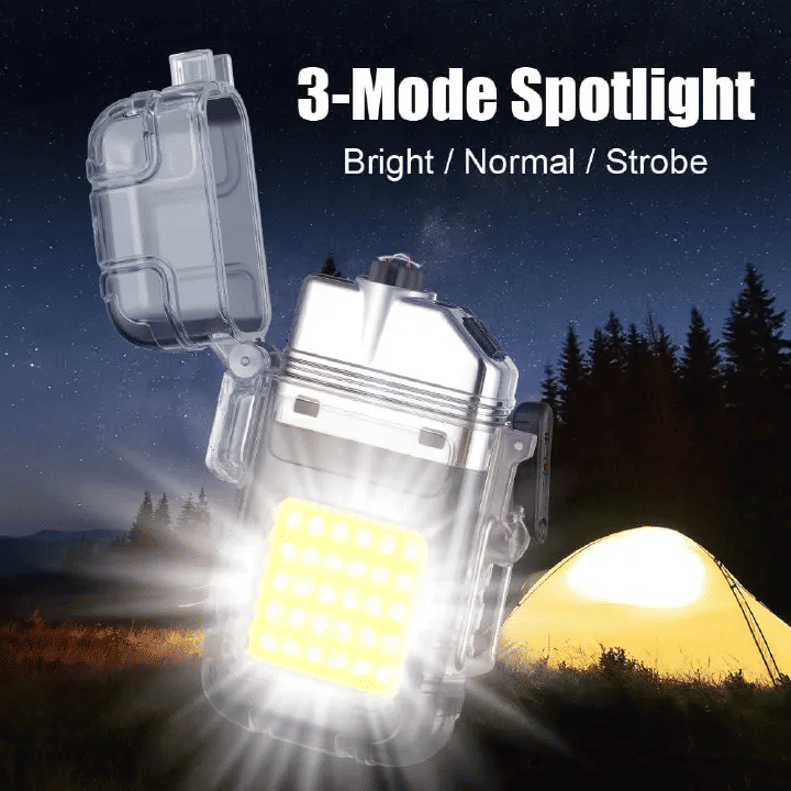 USB Plasma Arc Lighter 3 Modes Flashlight Windproof Waterproof Rechargeable for Camping