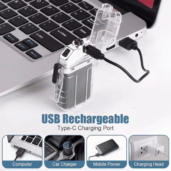 USB Plasma Arc Lighter 3 Modes Flashlight Windproof Waterproof Rechargeable for Camping